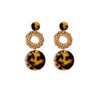 Retro Leopard Print Disc Braided Dangle Earrings for Women Statement Geometric Brown Round Circle Rattan Straw Drop Lightweight Acrylic Stud Post Boho Fashion Jewelry Gifts