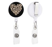 Retro Leopard Print Heart Cream Black Spots Retractable Badge Holder Reel Clip ID Card Holder for Doctor Nurse Student Office Worker
