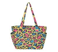 Retro Leopard Print Pattern Tote Bag for Women Shoulder Bag Women Travel Purse Handbag with Zipper 18 L