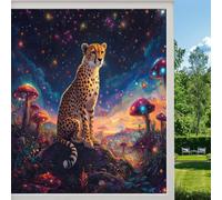 Retro Leopard Privacy Window Film, Rustic Plants Mushrooms Wildlife Colourful Frosted Self-Adhesive Vinyl Cling for Glass Doors Bathroom Windows Sun Blocking Heat Control, （55x100cm）