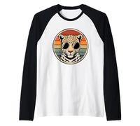Retro Leopard with Sunglasses Vintage Cool Animal Raglan Baseball Tee