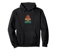 Retro Life Begins After Coffee Caffeine Humor Pullover Hoodie