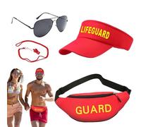 Retro Lifeguard Costume - Baywatch Party Outfit Set, Unisex Fancy Dress Kit | Classic Sunglasses, Fanny Pack, Sun Visor, Whistle For Beach-Themed Events, Summer Cosplay, Pool Parties,