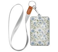 Retro Light Blue Floral Pattern William Morris Style Security Badge Holder with Lanyard and 3-Card Capacity id Card Holders for Office Worker Nurse Teacher Student