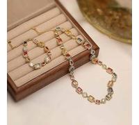 Retro light luxury geometric diamond inlaid choker necklace niche high-end palace style bracelet necklace jewelry set
