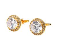 Retro Light Luxury Large Zircon Round Silver Men's Cufflinks(Gold 1PC)