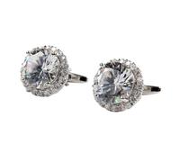 Retro Light Luxury Large Zircon Round Silver Men's Cufflinks(Silver 1PC)