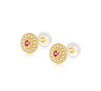 Retro Light Luxury Round Geometric Natural Powder Tourmaline Zircon Earrings S925 Plated 9K Earrings