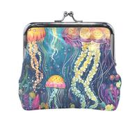 Retro Lighthouse Blue Coin Purses Coin Holder Case Organizer Purse with Clasp, Coin Wallet for Women, 4.5" X 4.1", Underwater Jellyfish Garden, One Size, Underwater Jellyfish Garden