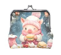 Retro Lighthouse Blue Coin Purses Coin Holder Case Organizer Purse with Clasp, Coin Wallet for Women, 4.5" X 4.1", Cute Winter Pig Treats, One Size, Cute Winter Pig Treats