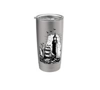 Retro Lighthouse Design with Old Sailing Ship on the Sea Stainless Steel Insulated Tumbler