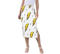 Retro Lightning Bolts Womens Casual High Waisted Midi Skirts for Women Below Knee Weekend Split Midi Skirts, Lightning Bolts, XXL