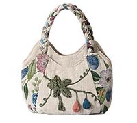 Retro Lightweight Casual Boho Flower Printed Canvas Small Handbagh for Beach Vacation Outdoor Shopping Daily Use