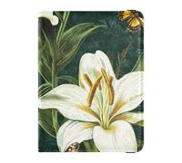 Retro Lily Flower Green and White、 Leather decorative Passport and Vaccine Card Wallet Combo Vaccine Case Protector Cover Travel Passport Wallet With Vaccination Card Slot Ultra Slim, Retro Lily