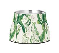 Retro Lily Flowers White Dogs Food Water Bowl Non Slip Stainless Steel Pets Feeding Bowl for Dogs Cats Rabbits Birds Slow Down Eating