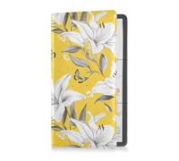 Retro Lily Yellow Flowers Premium Leather Car Registration and Insurance Card Holder Car Essentials for ID, Driver's License, Key Contact Information Cards