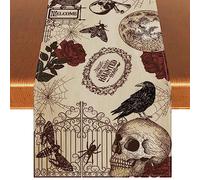 Retro linen Halloween tablecloth - Gothic skull - 13× 72-inch Halloween-decorated home, kitchen and dining table - Perfect Halloween party, a day of death celebration