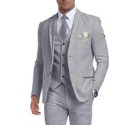 Retro Linen Mens Suit 3 Pieces Light Weight Linen Suit Linen Summer Slim Fit Suits Tuxedo Jacket Blazer Vest Pant for Men, Light Grey, XXL