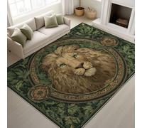 Retro Lion Borders Leaves Soft Carpet Runners for Hallway Non-Slip 60 x 120 cm, Rugs Printed Design Bedroom， Green Bedside Carpets for Kitchen, Lounge