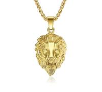 Retro Lion King Lion Head Titanium Steel Pendant Stainless Steel Plated 18K Gold Hip Hop HIOHOP Wearing Necklace