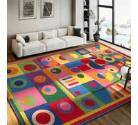 Retro Living Room Rug 120x180cm Bright Color Block Geo Accent Area Carpet | Non-Slip Washable Educational Play Rug Modern Abstract Geometry Carpet for Teen Room Playroom Lounge Home Office