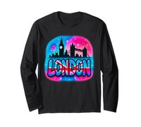Retro London Skyline Union Jack Bubble Letters Pastel Long Sleeve T-Shirt