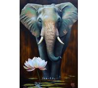 Retro Lotus Elephant Artistic Jigsaw Puzzle - Best Brain Exercises for Adults Puzzles - Vibrant Colors, Cultural Art, Premium Quality._500pcs