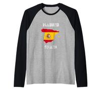 Retro Madrid Spain Distressed Spain Flag Raglan Baseball Tee