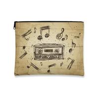 Retro Makeup Bag, Music Notes Vintage Cosmetic Travel Pouch for Women, Portable Small Canvas Zipper Organizer, Festival Gift Toiletry Bag, Brown, 7x9 Inch