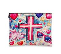 Retro Makeup Bag, Pop Art Cross Star Pattern Cosmetic Travel Bags for Women, Portable Canvas Zipper Pouch, Concert Gift Toiletry Bag Organizer, multicolor, 7x9 Inch, Cross