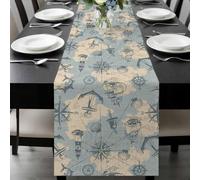 Retro Map Table Runner 13x60 Inches Long Abstract Route Sailing Anchor Compass Cotton Linen Table Runner Burlap Style for Dinner Table Party Decor Tabletop Decorations