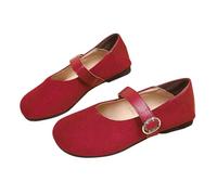 Retro Mary Korean Edition Spring Round Suede Strap Single Wear Shoes Mustard Yellow Ladies, red, 5 UK