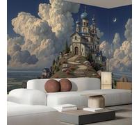 Retro Medieval Architecture Wallpaper Mural Natural Illustration Photo Wallpaper Nature 3D Wall Mural 350X256Cm Blue-Gray Art Print Decoration Poster Picture For Living Room Bedroom Tv Backdrop