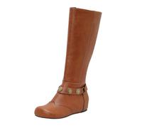 Retro Medieval Boots For Women Classic Long Boots With Zipper PU Leather Riding Booties With Low Heels 2025 Women Large Size Shoes For Autumn Winter(Brown,5 UK)