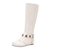 Retro Medieval Boots For Women Classic Long Boots With Zipper PU Leather Riding Booties With Low Heels 2025 Women Large Size Shoes For Autumn Winter(White,4.5 UK)