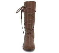 Retro Medieval Renaissance Long Boots Men Women Fashion Steampunk Riding for Halloween Pull On Boots Mid Calf Gothic Boots,Brown,12 UK