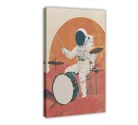 Retro Medieval Space Astronaut Playing Drums Abstract Music Poster Canvas Poster Bedroom Decor Landscape Office Room Decor Gift 12" L X 18" W