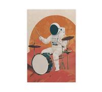 Retro Medieval Space Astronaut Playing Drums Abstract Music Poster Canvas Poster Bedroom Decor Landscape Office Room Decor Gift 20" L X 30" W