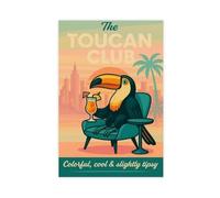 Retro Medieval Tropical Toucan Cocktail Art Print Canvas Poster Wall Art Decor Print Picture Paintings for Living Room Bedroom Decoration 16" L X 24" W