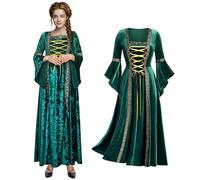 Retro Medieval Women's Dress with Trumpet Sleeves, Medieval Victorian Green Velvet Queen Dresses, Renaissance Irish Dress, Carnival Halloween Party Princess Costume Witch Clothing(Green, XL)