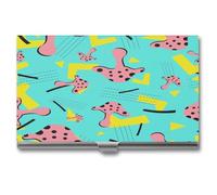 Retro Memphis with Mushroom Business Card Holder,Slim Professional Card Case, Ideal Business Card Organizer and Gift Card Holder for Men Women