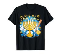 Retro Menorah Playing Softball Happy Hanukkah PJS Boys Men T-Shirt