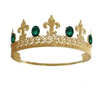 Retro Men's Metal Round Crown King Ornament Royal Cosplay Props For Wedding Prom Birthday Party Pageant Costume (Gold Green)