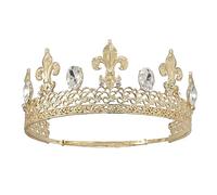 Retro Men's Metal Round Crown King Ornament Royal Cosplay Props For Wedding Prom Birthday Party Pageant Costume (Gold)