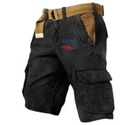 Retro Men's Shorts Cargo Shorts USA Print Casual Trousers with Multiple Pockets Waist Loose Fit Cargo Shorts Vintage Tactical Trousers Casual Trekking Trousers Comfortable Work Shorts, black, XXL
