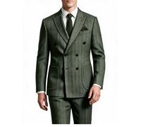 Retro Men's Tweed Suits Herringbone 2 Piece Slim Fit Wedding Tuxedo Suits, Green, S