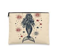 Retro Mermaid Cosmetic Bag, Nautical Vintage Starry Travel Makeup Bags for Women, Portable Small Canvas Zipper Pouch, Holiday Gift Skincare Toiletry Bag Organizer, navy, 7x9 Inch, Mermaid
