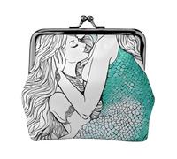 Retro Mermaid Full Double-Sided Printed Pattern Women's and Girls' Fashionable Leather Kiss Lock Coin Purse Card Bag
