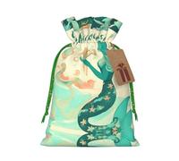 Retro Mermaid Print Christmas Gift Bag, Drawstring Christmas Bags Reusable Gift Bags With Name Tags
