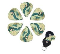 Retro Mermaid Print Guitar Picks 6 Pack Guitar Plectrums with Pick Holders Bass Picks For Acoustic Guitar Bass Electric Ukulele Includes 0.46mm, 0.71mm, 0.96mm